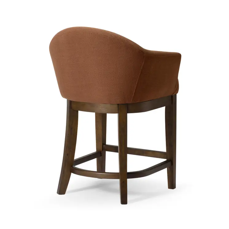 36" Bone and Brown Fabric and Solid Wood Counter Height Swivel Bar Chair
