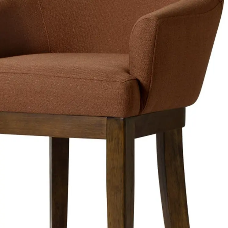 36" Bone and Brown Fabric and Solid Wood Counter Height Swivel Bar Chair