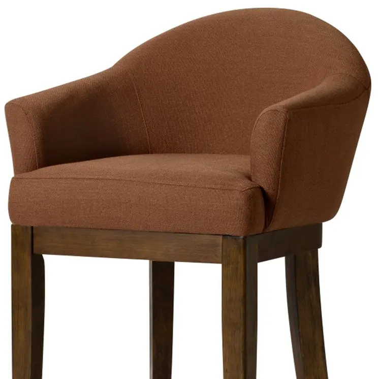 36" Bone and Brown Fabric and Solid Wood Counter Height Swivel Bar Chair