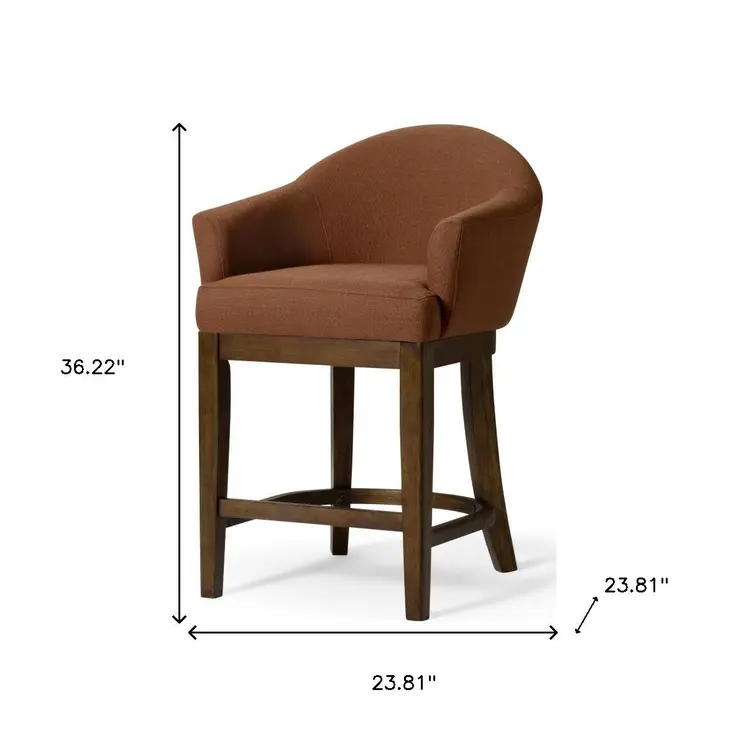 36" Bone and Brown Fabric and Solid Wood Counter Height Swivel Bar Chair
