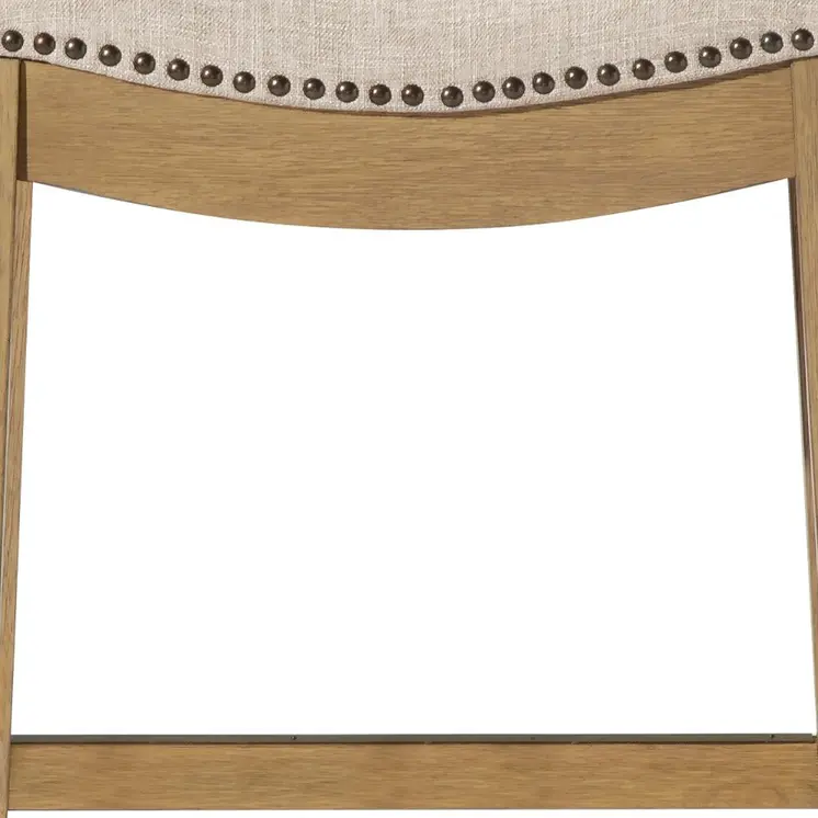 31" Beige and Natural Fabric and Solid Wood Backless Bar Height Bar Chair