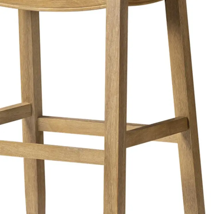 31" Brown and Natural Faux Leather and Solid Wood Backless Bar Height Bar Chair