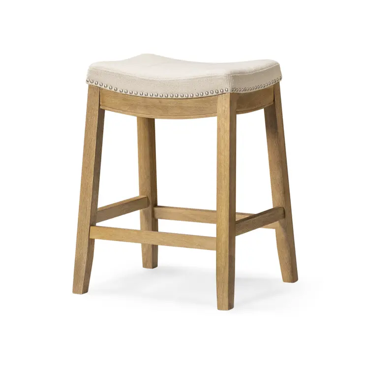 26" Natural Fabric Faux Leather and Solid Wood Backless Counter Height Bar Chair