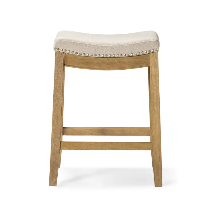 26" Natural Fabric Faux Leather and Solid Wood Backless Counter Height Bar Chair
