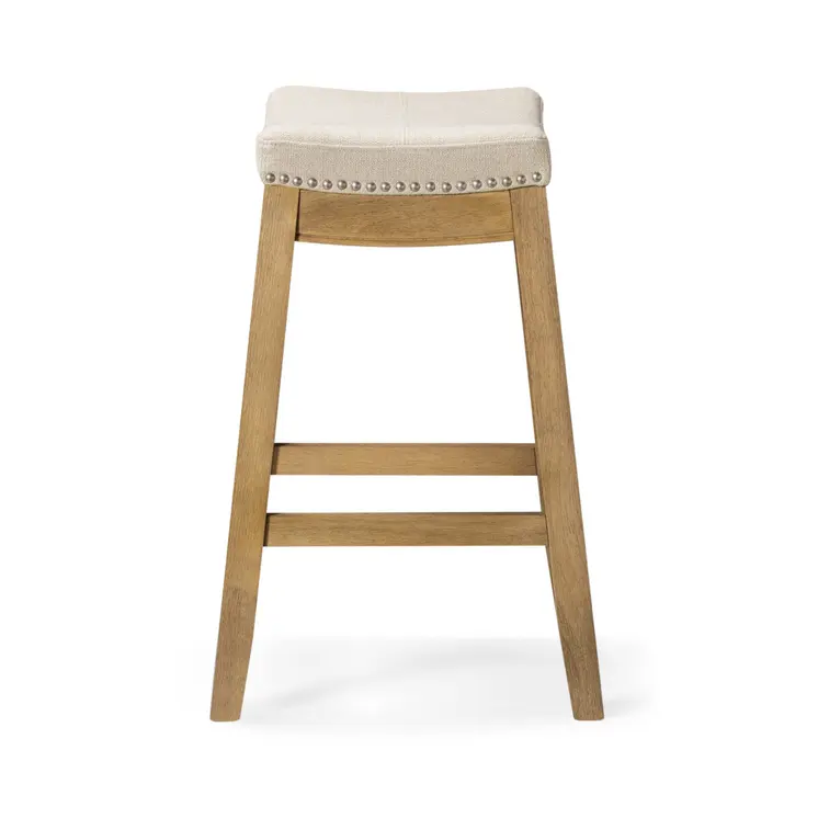 26" Natural Fabric Faux Leather and Solid Wood Backless Counter Height Bar Chair