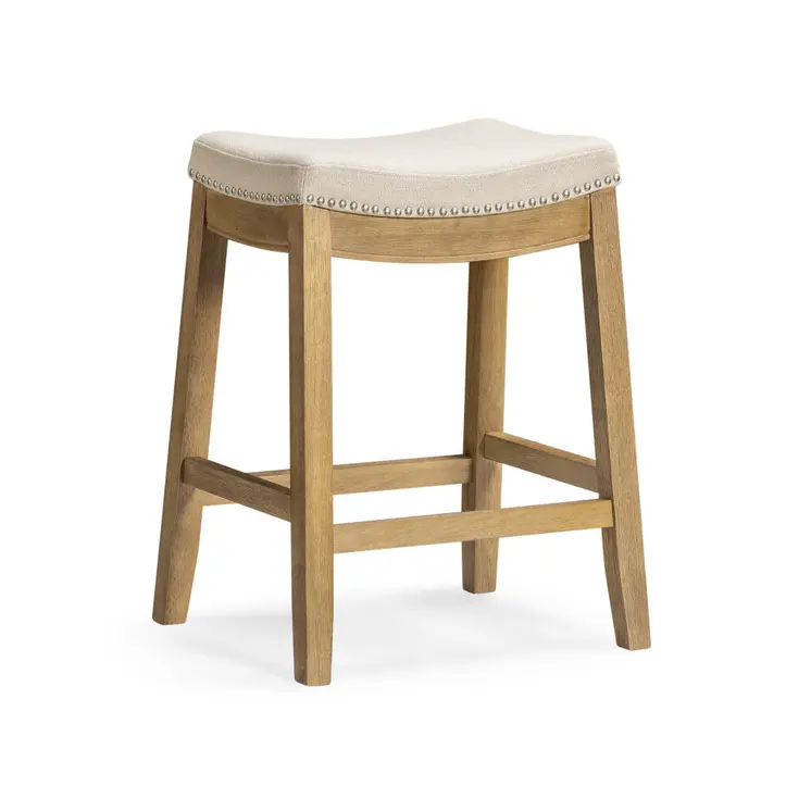 26" Natural Fabric Faux Leather and Solid Wood Backless Counter Height Bar Chair
