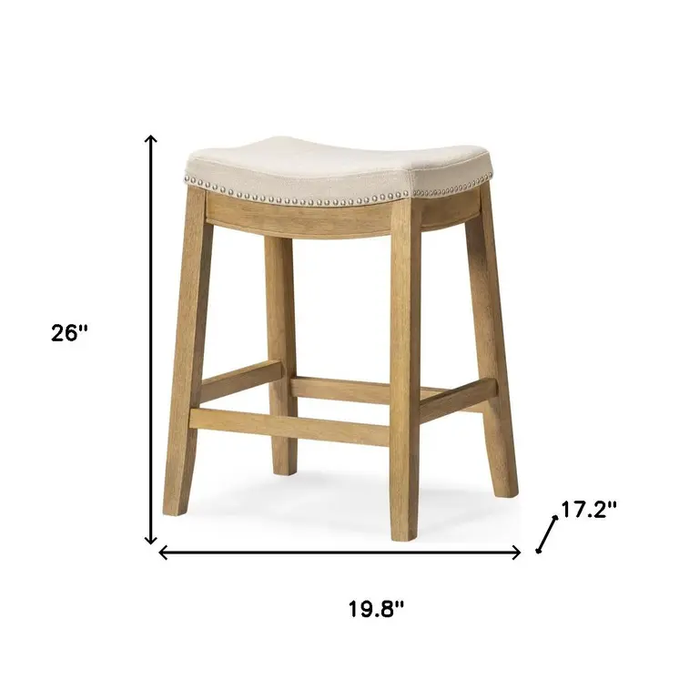 26" Natural Fabric Faux Leather and Solid Wood Backless Counter Height Bar Chair