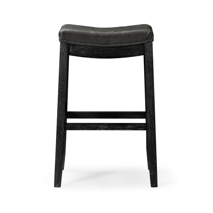 31" Charcoal and Black Faux Leather and Solid Wood Backless Bar Height Bar Chair