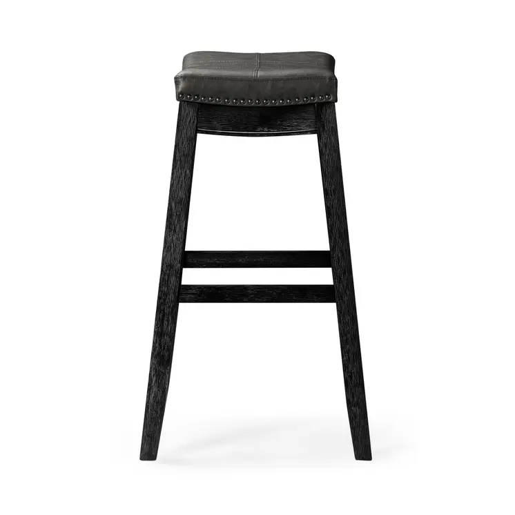 31" Charcoal and Black Faux Leather and Solid Wood Backless Bar Height Bar Chair