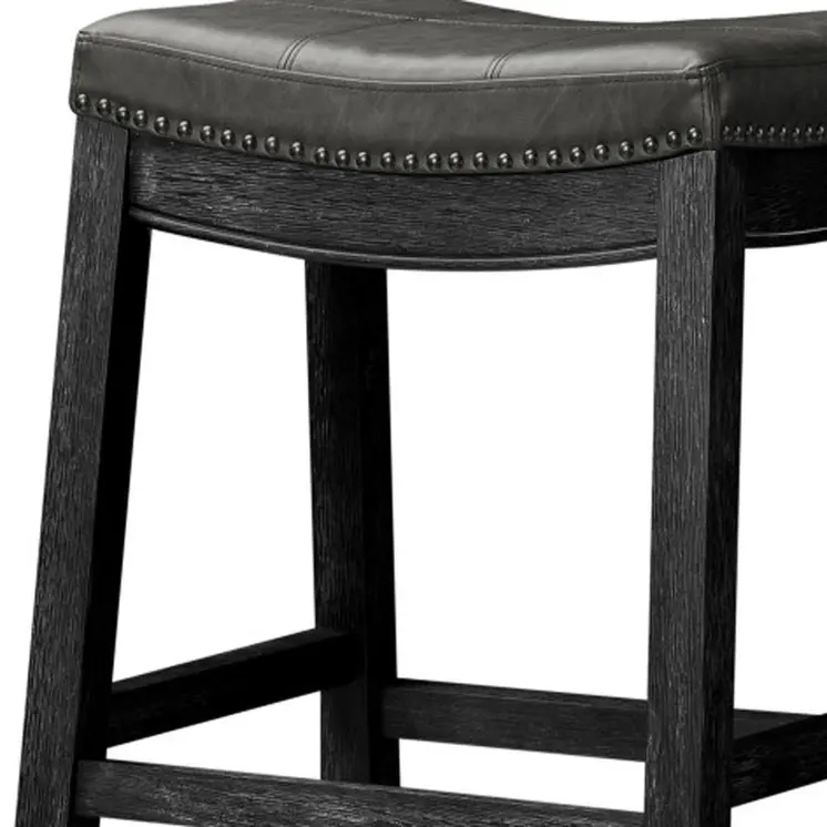 31" Charcoal and Black Faux Leather and Solid Wood Backless Bar Height Bar Chair