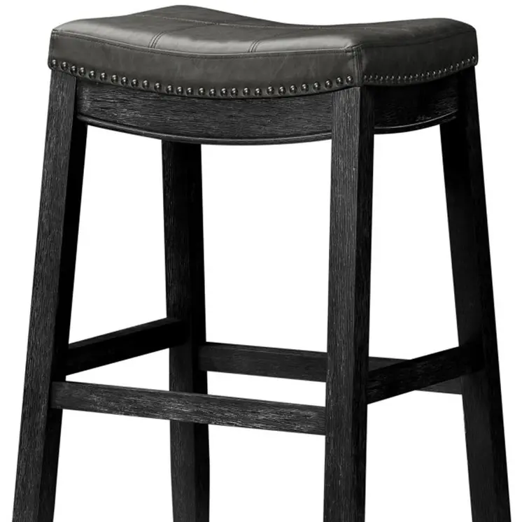 31" Charcoal and Black Faux Leather and Solid Wood Backless Bar Height Bar Chair