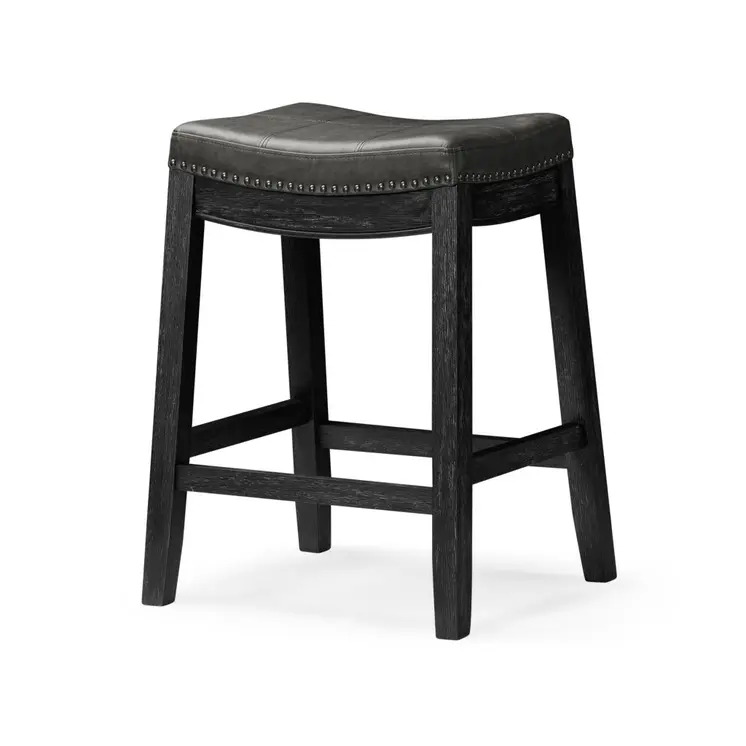 26" Charcoal and Black Faux Leather and Solid Wood Backless Counter Height Bar Chair