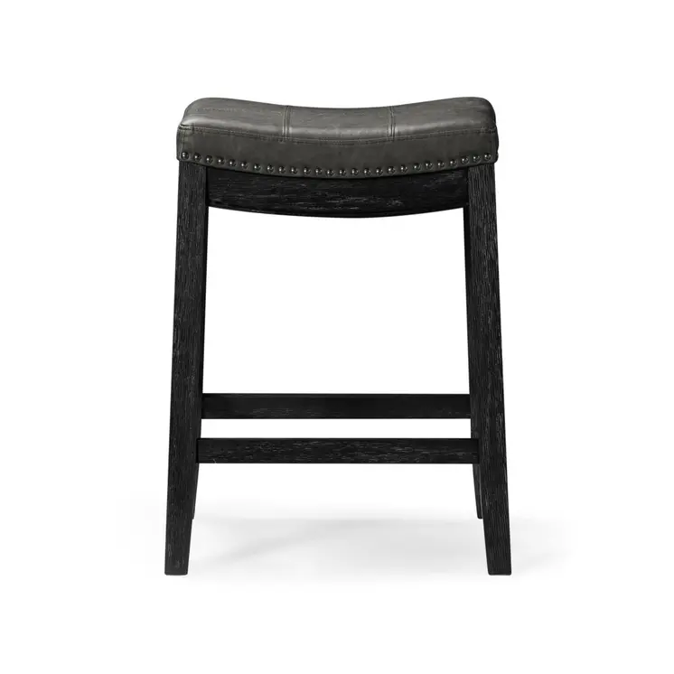 26" Charcoal and Black Faux Leather and Solid Wood Backless Counter Height Bar Chair