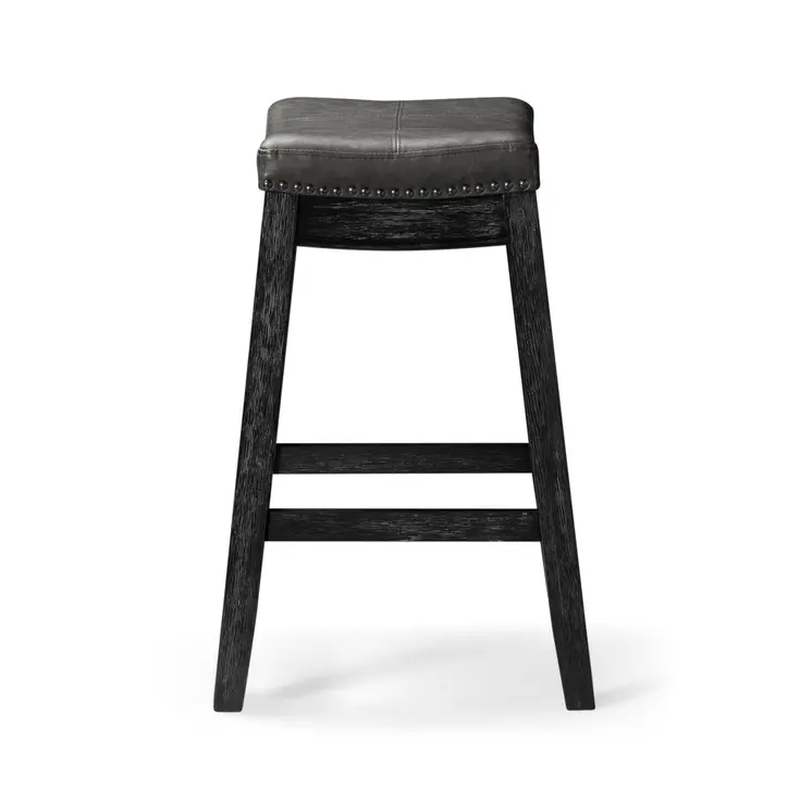 26" Charcoal and Black Faux Leather and Solid Wood Backless Counter Height Bar Chair
