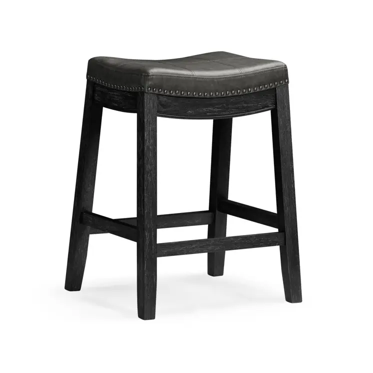 26" Charcoal and Black Faux Leather and Solid Wood Backless Counter Height Bar Chair