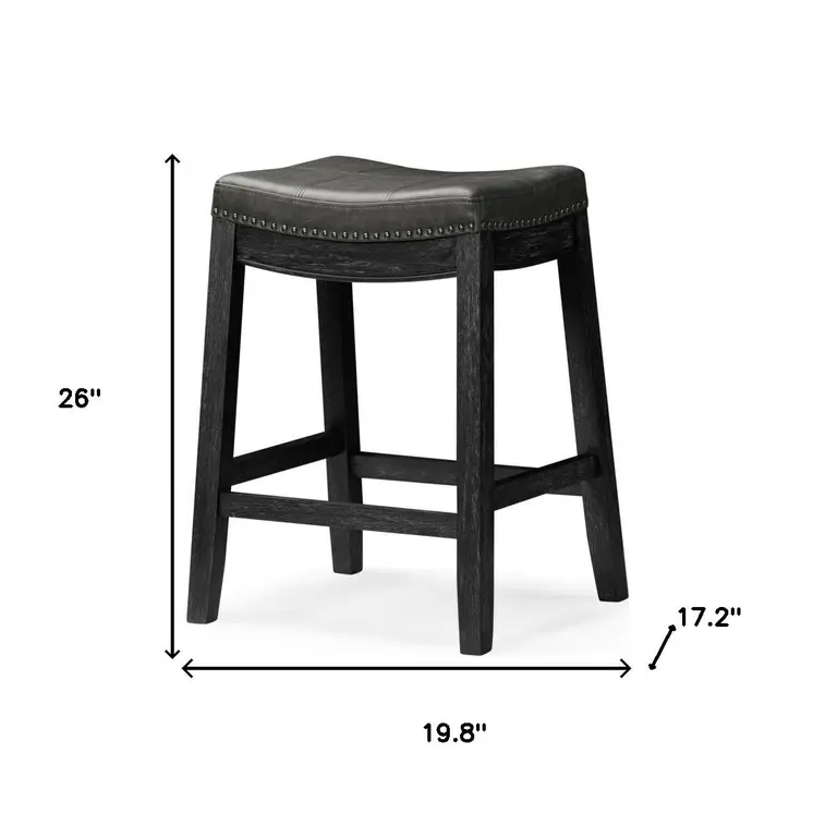 26" Charcoal and Black Faux Leather and Solid Wood Backless Counter Height Bar Chair