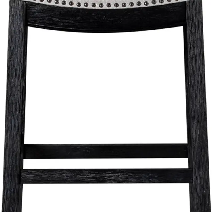 31" White and Black Fabric and Solid Wood Backless Bar Height Bar Chair