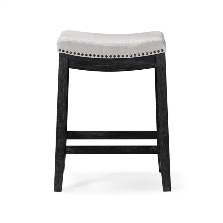 26" White and Black Fabric and Solid Wood Backless Counter Height Bar Chair