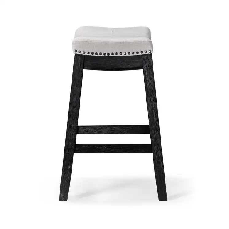 26" White and Black Fabric and Solid Wood Backless Counter Height Bar Chair