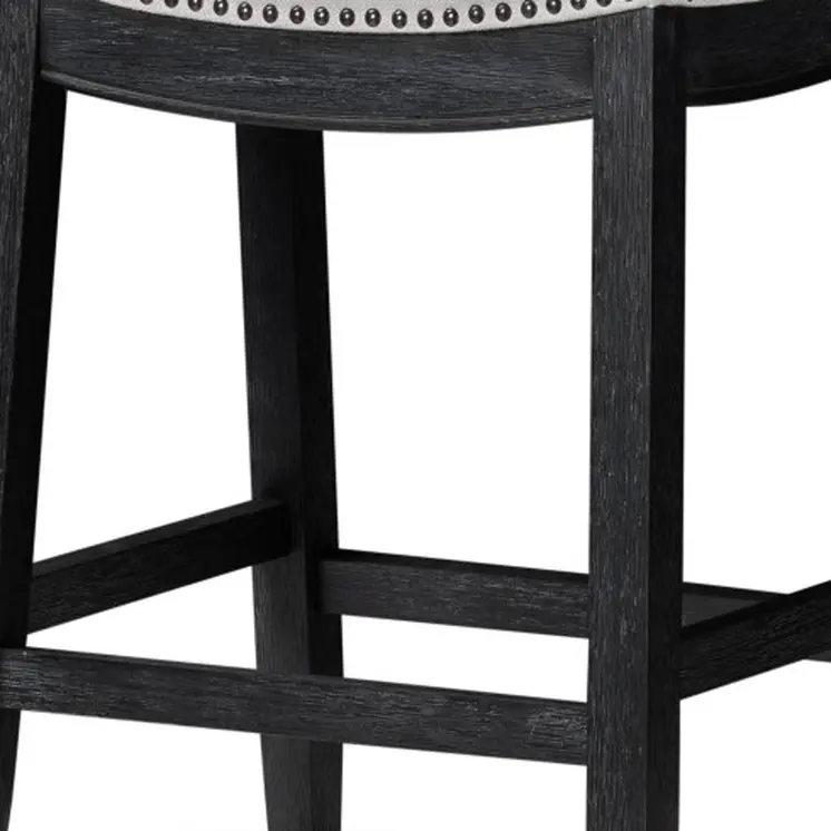 26" White and Black Fabric and Solid Wood Backless Counter Height Bar Chair