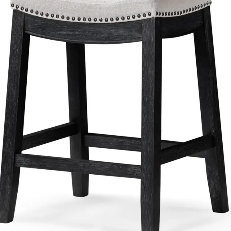 26" White and Black Fabric and Solid Wood Backless Counter Height Bar Chair