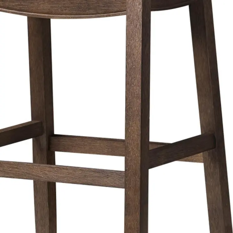 31" Brown Faux Leather and Solid Wood Backless Bar Height Bar Chair