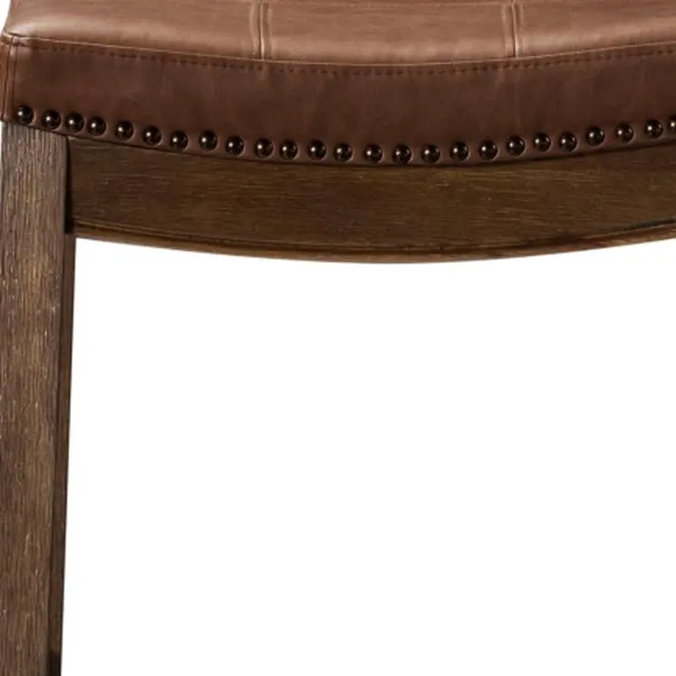 26" Brown Faux Leather and Solid Wood Backless Counter Height Bar Chair