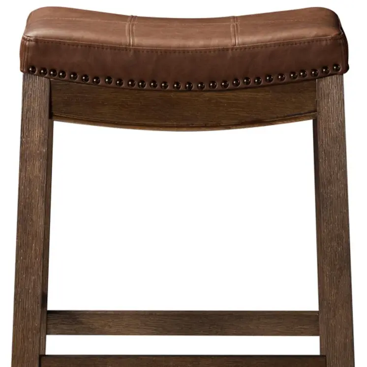 26" Brown Faux Leather and Solid Wood Backless Counter Height Bar Chair