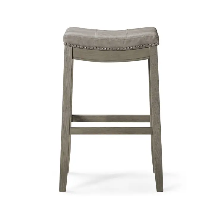 31" Gray and Cool Gray Faux Leather and Solid Wood Backless Bar Height Bar Chair