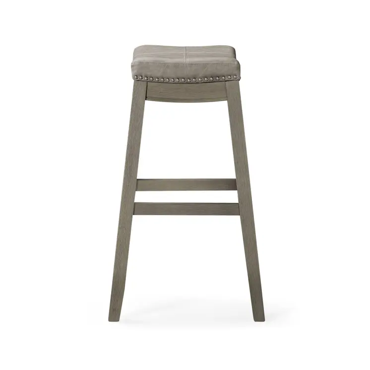 31" Gray and Cool Gray Faux Leather and Solid Wood Backless Bar Height Bar Chair