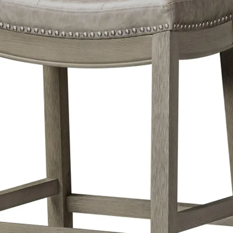 31" Gray and Cool Gray Faux Leather and Solid Wood Backless Bar Height Bar Chair