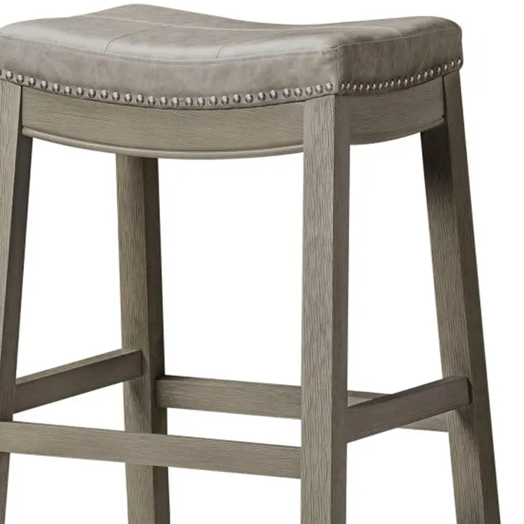31" Gray and Cool Gray Faux Leather and Solid Wood Backless Bar Height Bar Chair