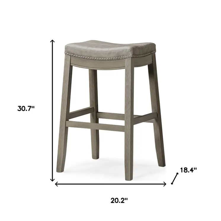 31" Gray and Cool Gray Faux Leather and Solid Wood Backless Bar Height Bar Chair