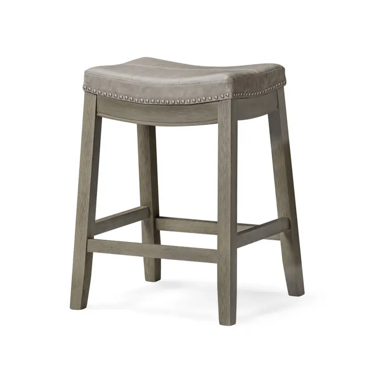 26" Gray and Cool Gray Faux Leather and Solid Wood Backless Counter Height Bar Chair