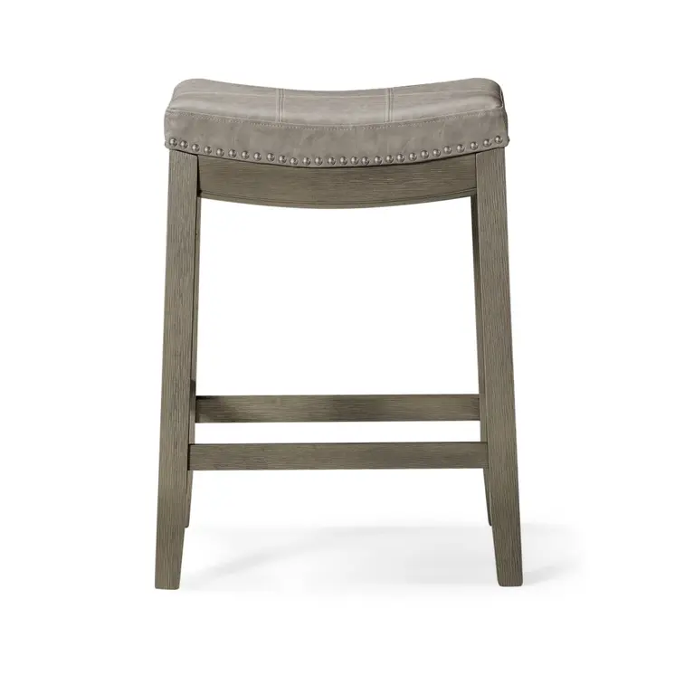 26" Gray and Cool Gray Faux Leather and Solid Wood Backless Counter Height Bar Chair