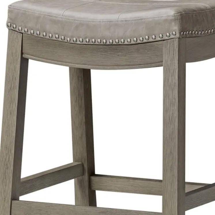 26" Gray and Cool Gray Faux Leather and Solid Wood Backless Counter Height Bar Chair