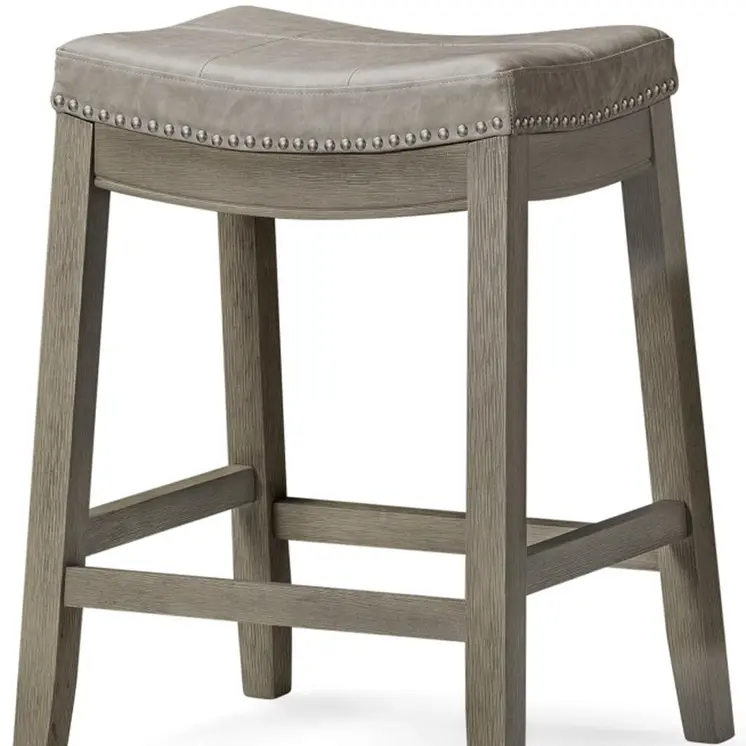 26" Gray and Cool Gray Faux Leather and Solid Wood Backless Counter Height Bar Chair
