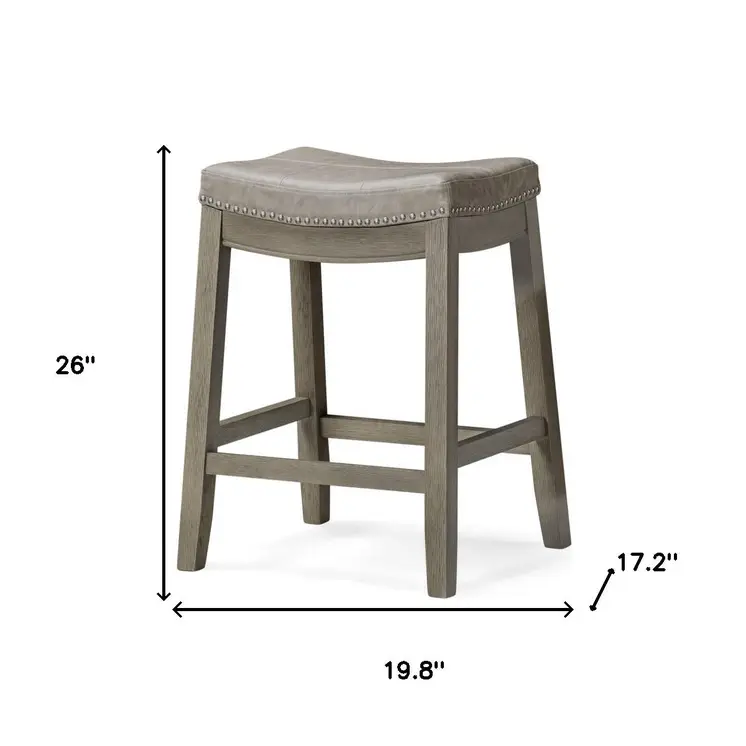26" Gray and Cool Gray Faux Leather and Solid Wood Backless Counter Height Bar Chair