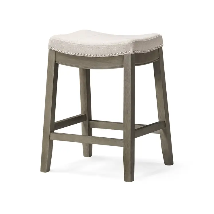 26" Gray and Cool Gray Fabric and Solid Wood Backless Counter Height Bar Chair