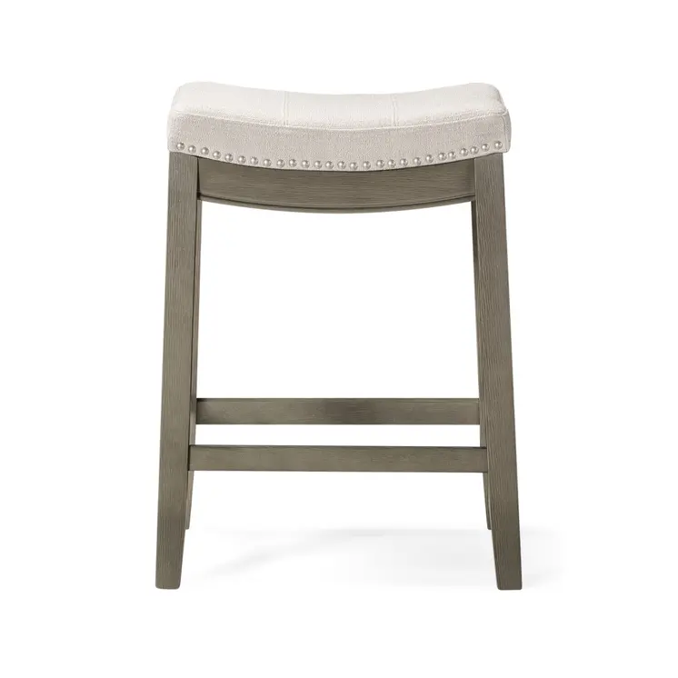 26" Gray and Cool Gray Fabric and Solid Wood Backless Counter Height Bar Chair
