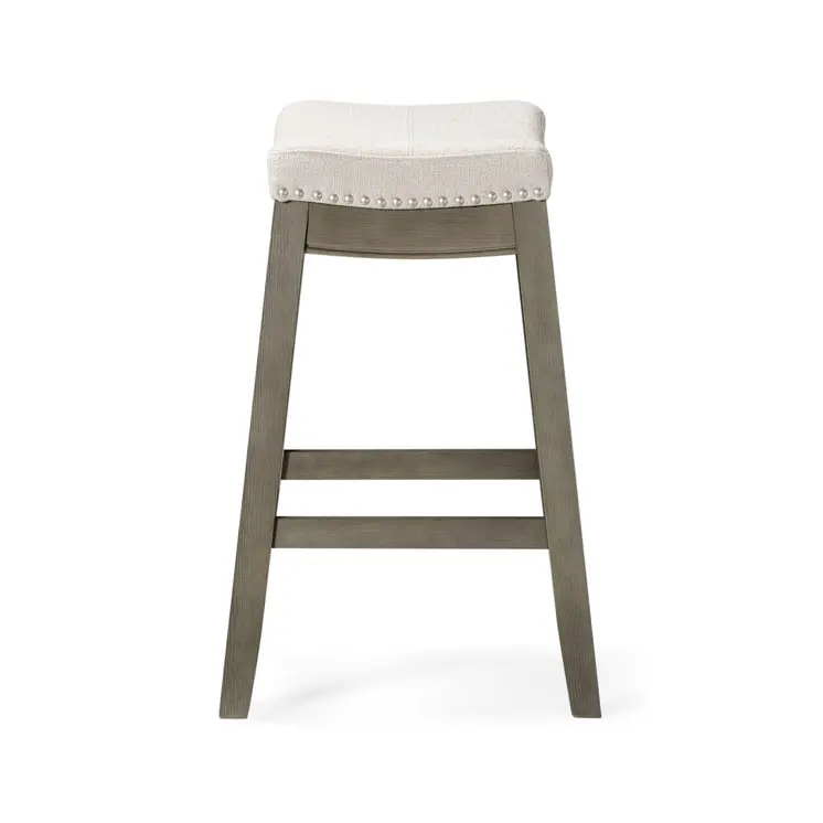 26" Gray and Cool Gray Fabric and Solid Wood Backless Counter Height Bar Chair