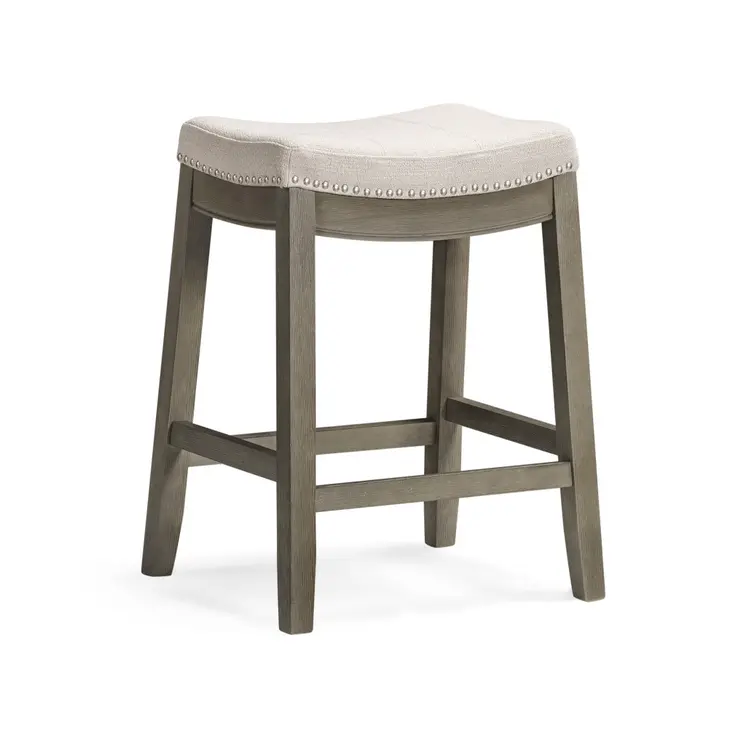 26" Gray and Cool Gray Fabric and Solid Wood Backless Counter Height Bar Chair