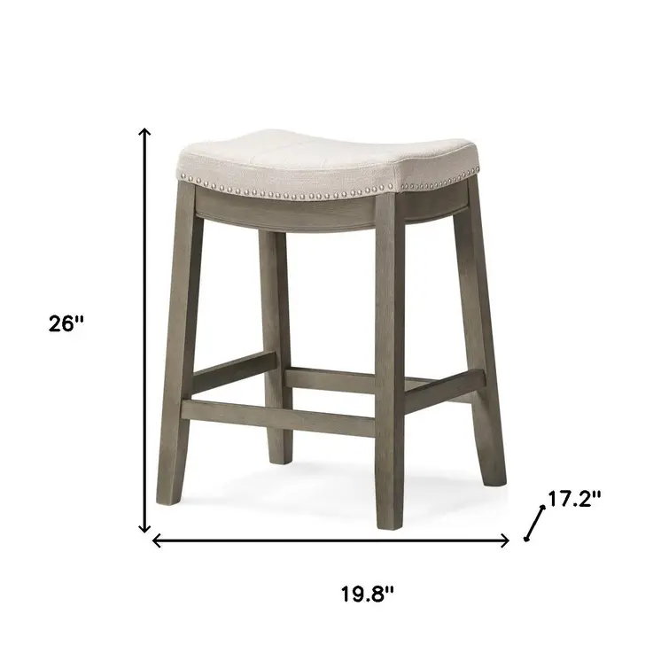 26" Gray and Cool Gray Fabric and Solid Wood Backless Counter Height Bar Chair