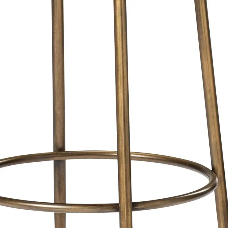 31" Ivory and Antiqued Brass Fabric and Metal Backless Bar Height Bar Chair