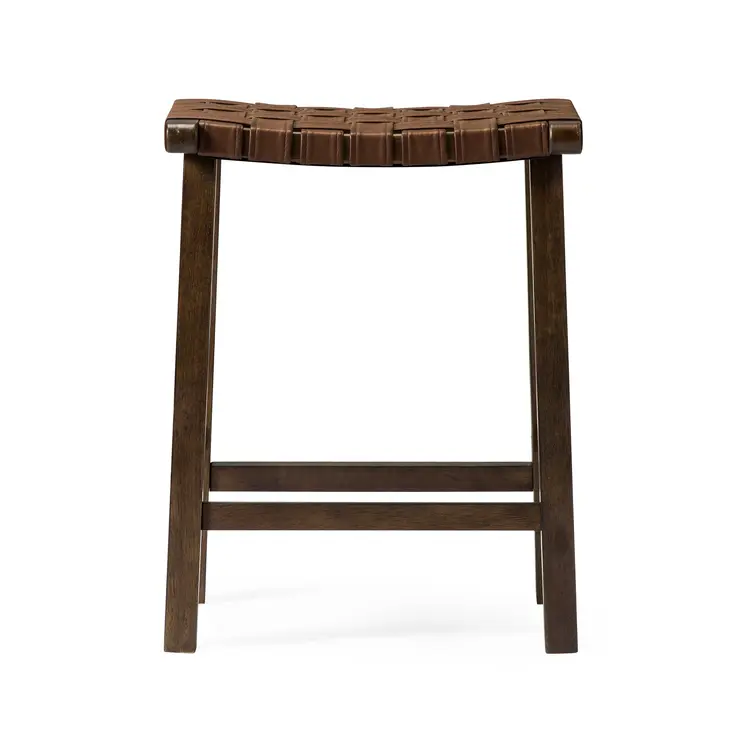 26" Brown Faux Leather and Solid Wood Backless Counter Height Bar Chair