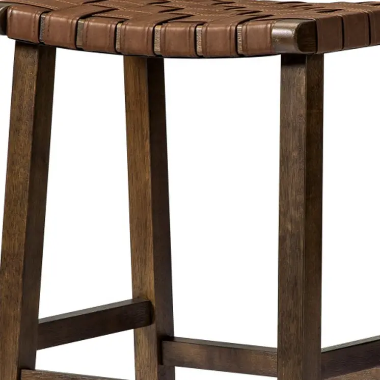 26" Brown Faux Leather and Solid Wood Backless Counter Height Bar Chair