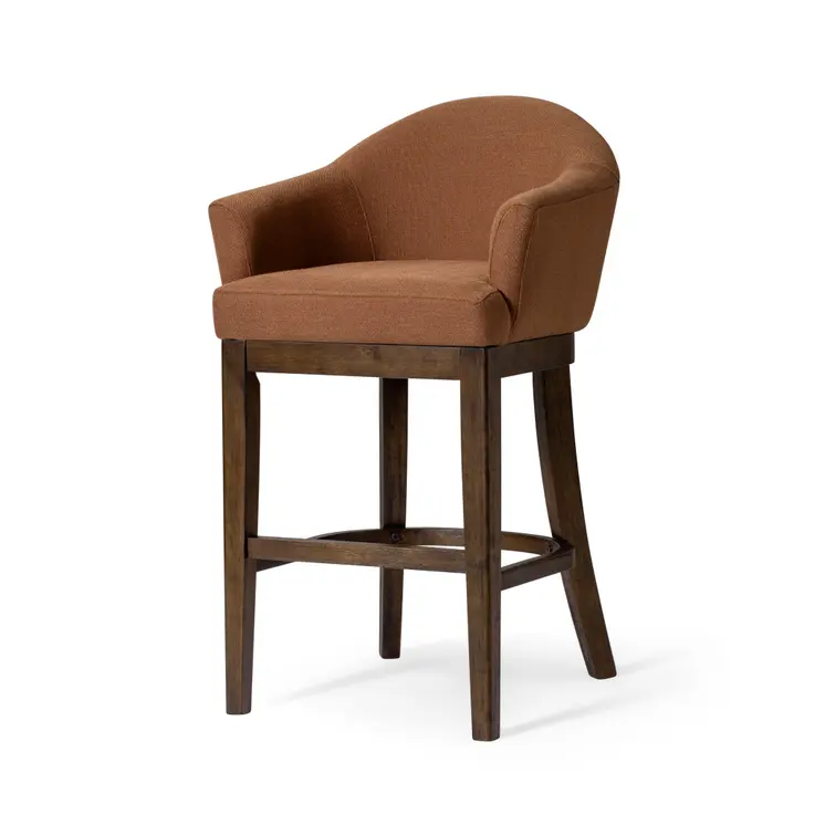 40" Brown Fabric and Solid Wood Bar Height Swivel Bar Chair