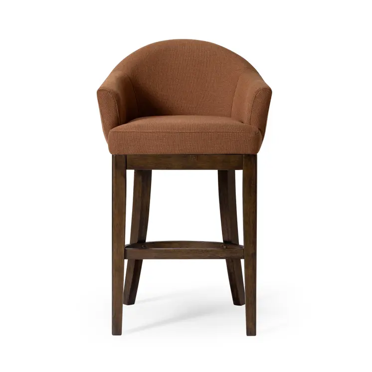 40" Brown Fabric and Solid Wood Bar Height Swivel Bar Chair