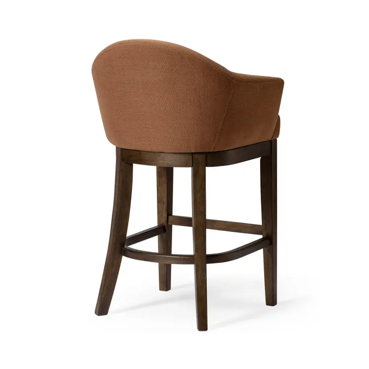 40" Brown Fabric and Solid Wood Bar Height Swivel Bar Chair