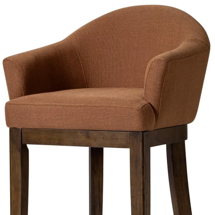 40" Brown Fabric and Solid Wood Bar Height Swivel Bar Chair